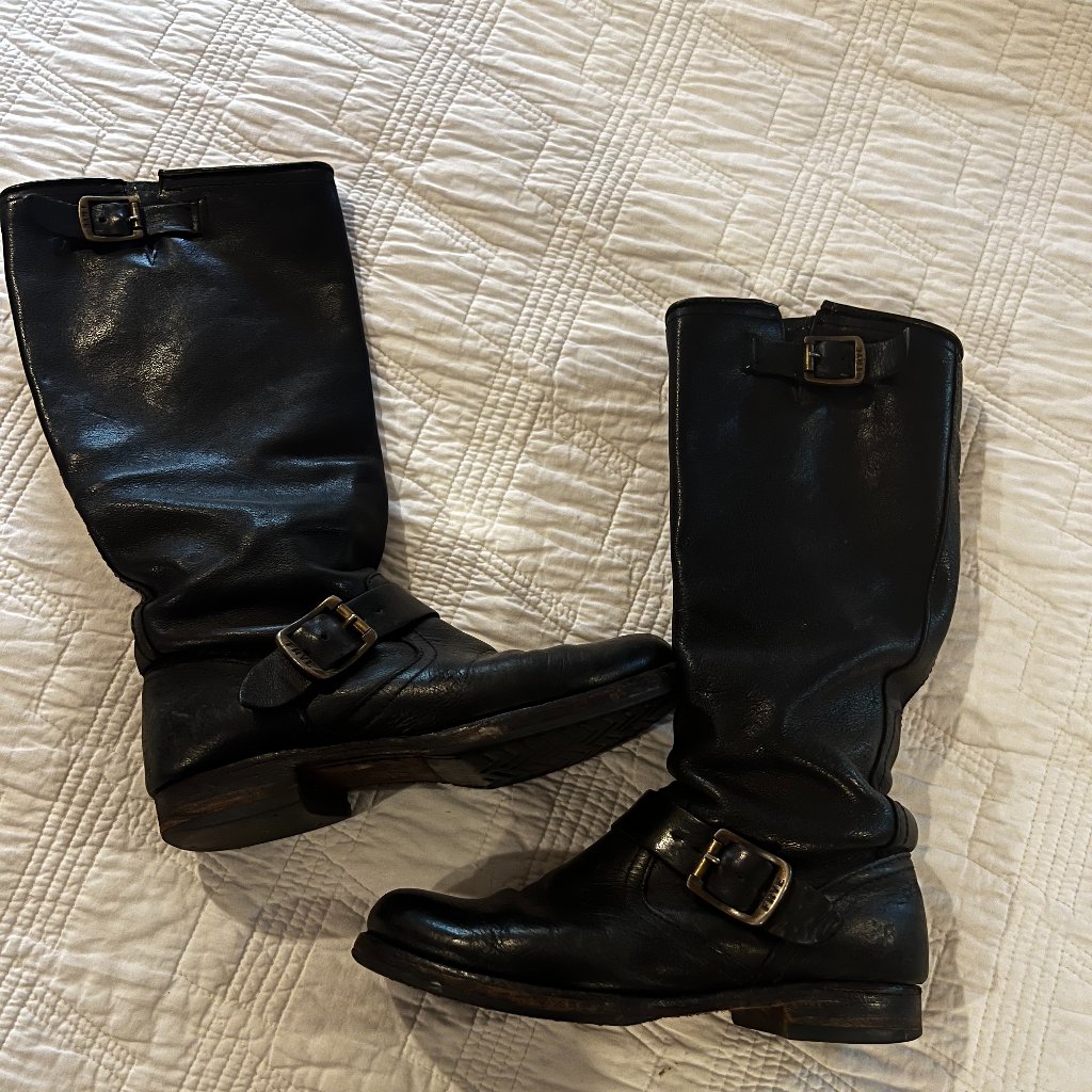Vintage Frye 77605 Engineer Motorcycle Boots Black Leather Size 6.5